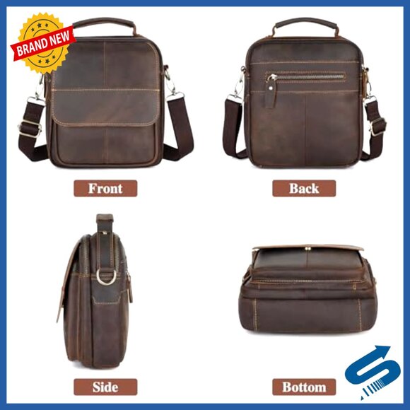 Genuine Leather Messenger Bag Crossbody Shoulder Bag for iPad Business Travel